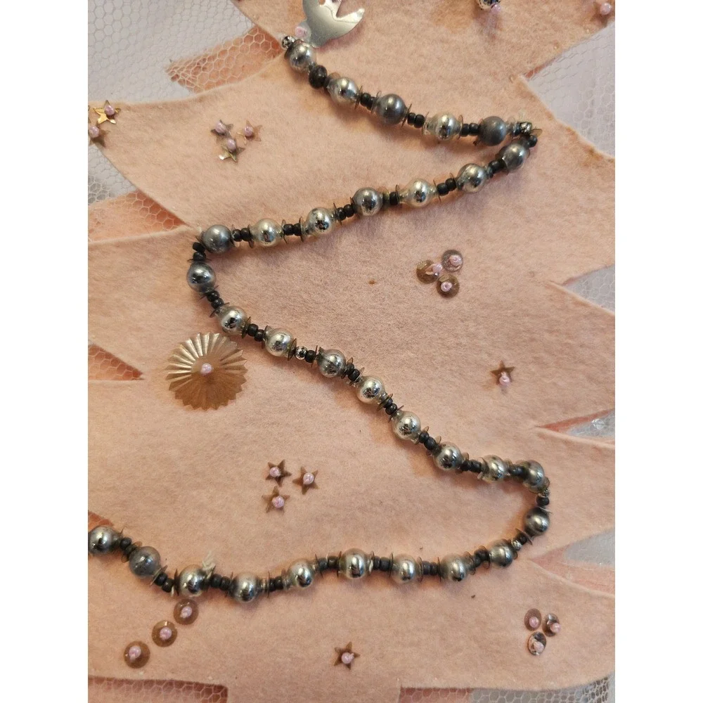 Vintage pink Handmade Beaded Tulle Christmas Tree Tablecloth with‎ Tinsel Fringe